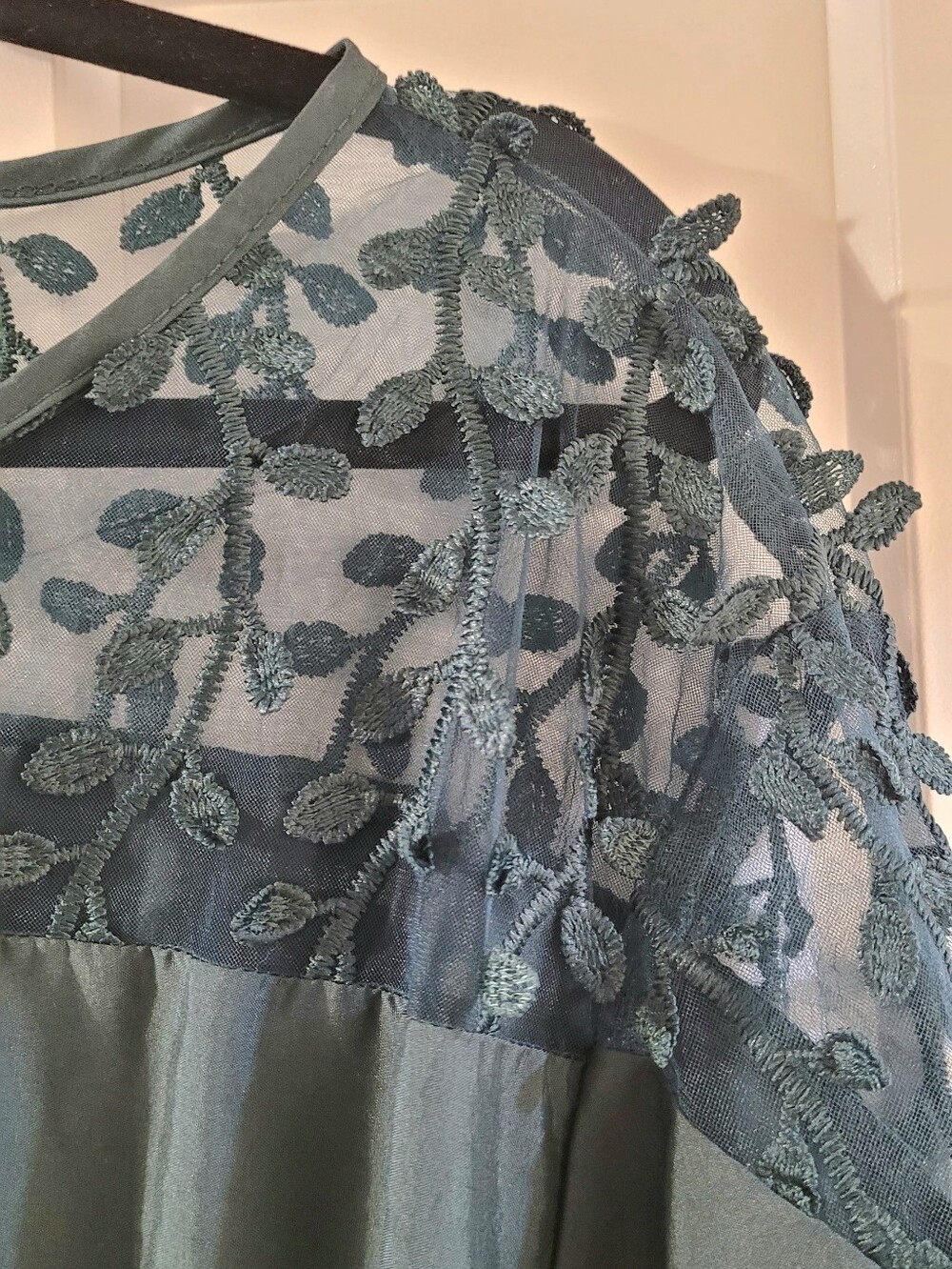 Women’s Dark Teal Lace Yoke Midi Dress - Picture 2 of 4